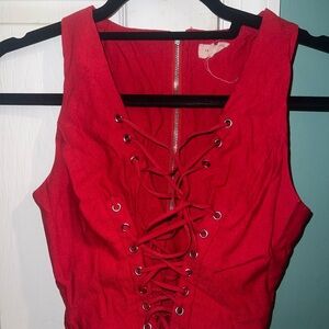 Tea n Cup Scarlet Lace-Up Blouse